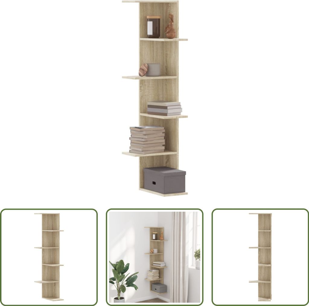 The Living Store Wand-Eckregal Sonoma-Eiche 36,5x36,5x140 cm Holzwerkstoff