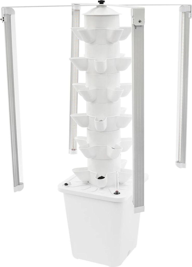 Hydroponik Pflanzturm - Vertikaler Grow Tower - 6 Ebenen, 30 Pflanzlöcher, LED-Pflanzenlicht, komplettes Hydroponik-Set - Weiß