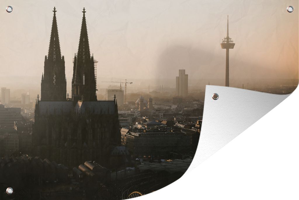 MuchoWow 60x40 cm Outdoor-Poster Gartendeko Sichtschutz Garten Poster für den Garten Kölner Dom in Deutschland bei Nebel