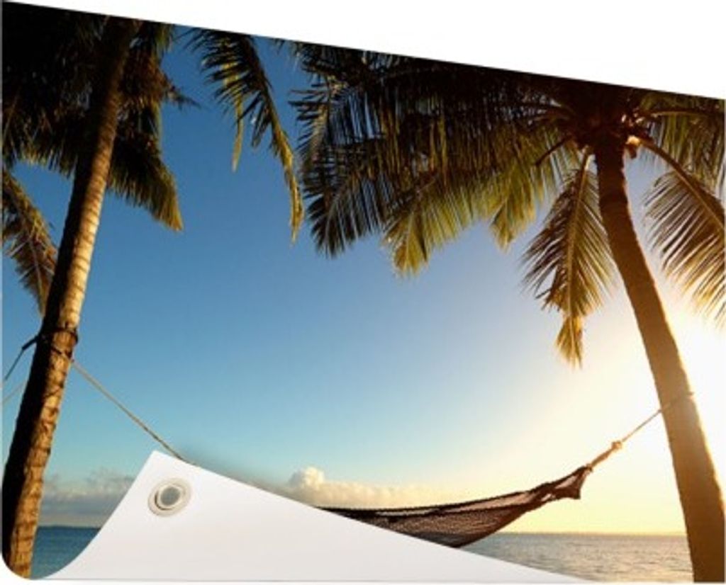 Gartenposter - 120x80 cm - Hängematte zwischen Palmen tropischer Strand - Modernes Wandbilder - Meer und Strand