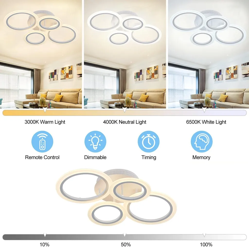 Plafonnier LED avec Télécommande RC et Variation d'Intensité par Appli - 3