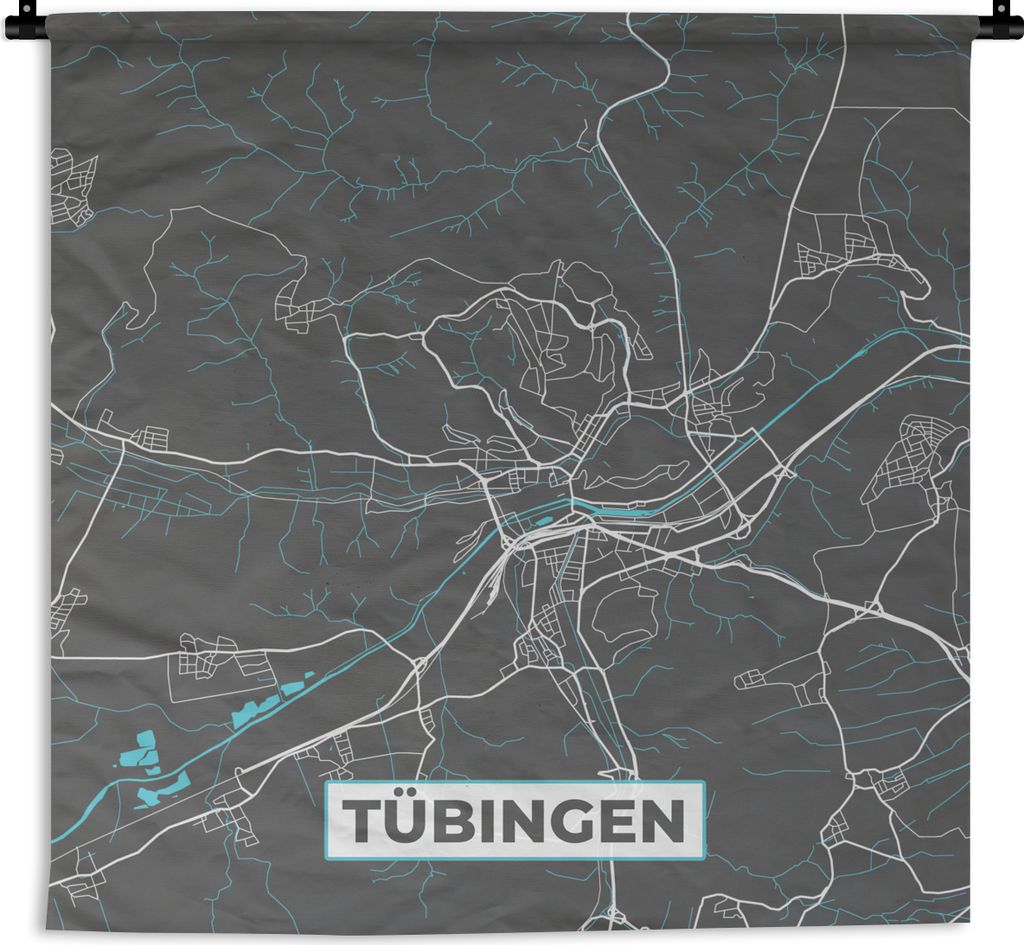 MuchoWow Wandteppich Wandbehang Blau - Deutschland - Karte - Stadtplan - Tübingen 120x120 cm Tapisserie Dekoration Wandtuch - Modern - Baumwollg...