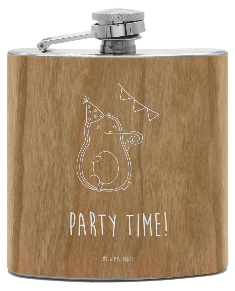 Mr. & Mrs. Panda Flachmann Avocado Party Zeit - Transparent - Geschenk, Vegan, edelstahl, Geburtstag, Hip Flask, feldflasche, Aus, Schulabschluss, ...