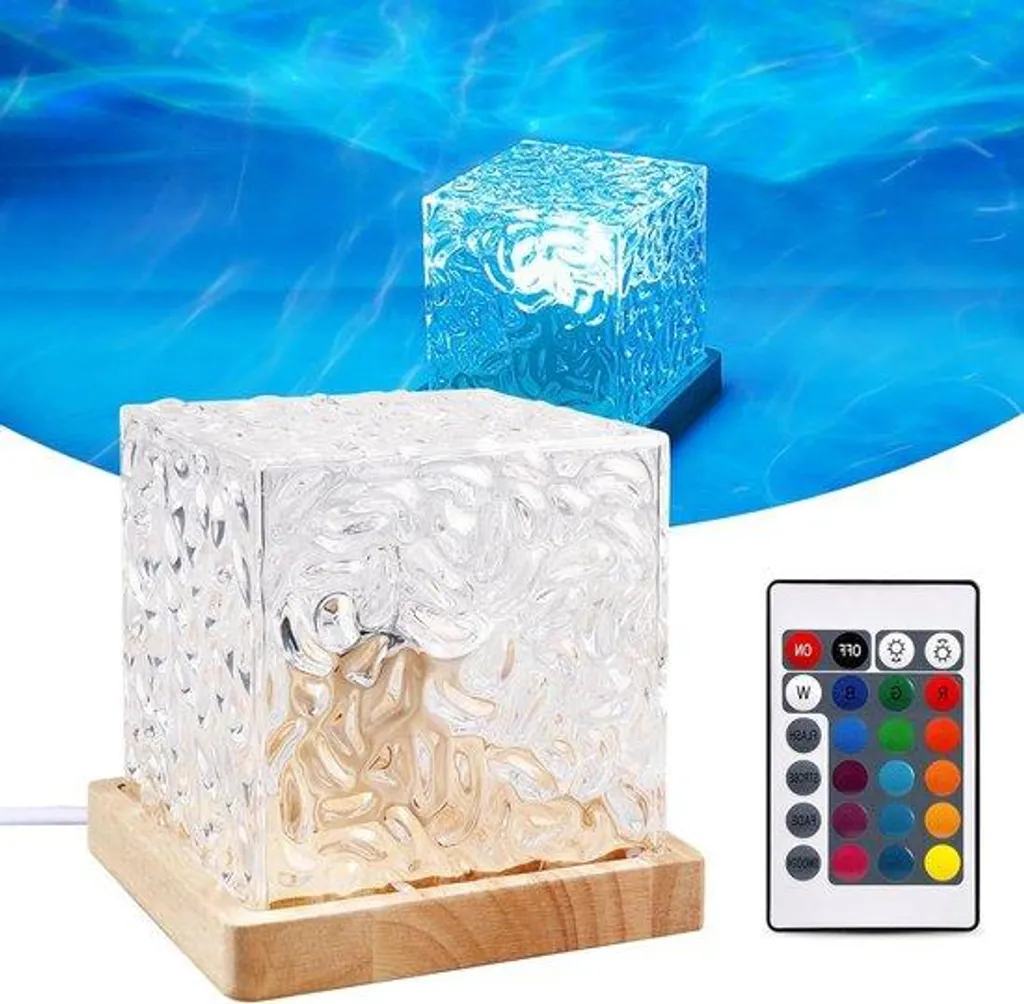 Cube LED Anti-Stress Effet Ondes pour Détente et Sommeil Socle en Bois