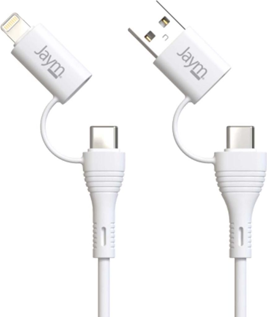 Jaym, 4in1 USB Kabel 3A Sync Lightning/USB-C 60W Schnellladen robust, Weiß