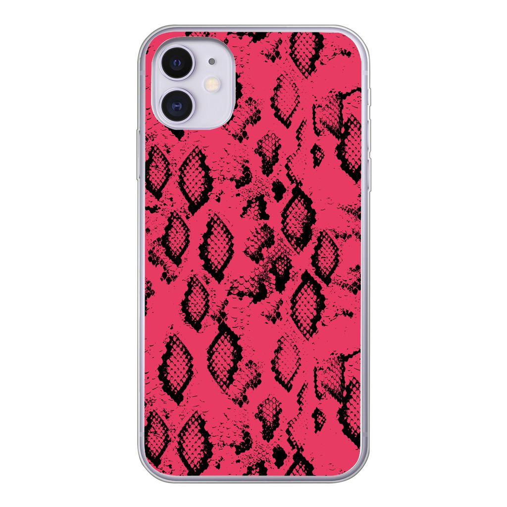 MuchoWow Handyhülle Schutzhülle Hülle für iPhone 11 Tiermuster - Schlangenhaut - Rosa Silikon Softcase Handy Hülle - Handytasche