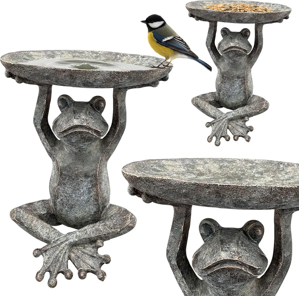 Bain d'oiseaux avec grenouille décorative 17x23x29cm - EXNER GmbH - 2