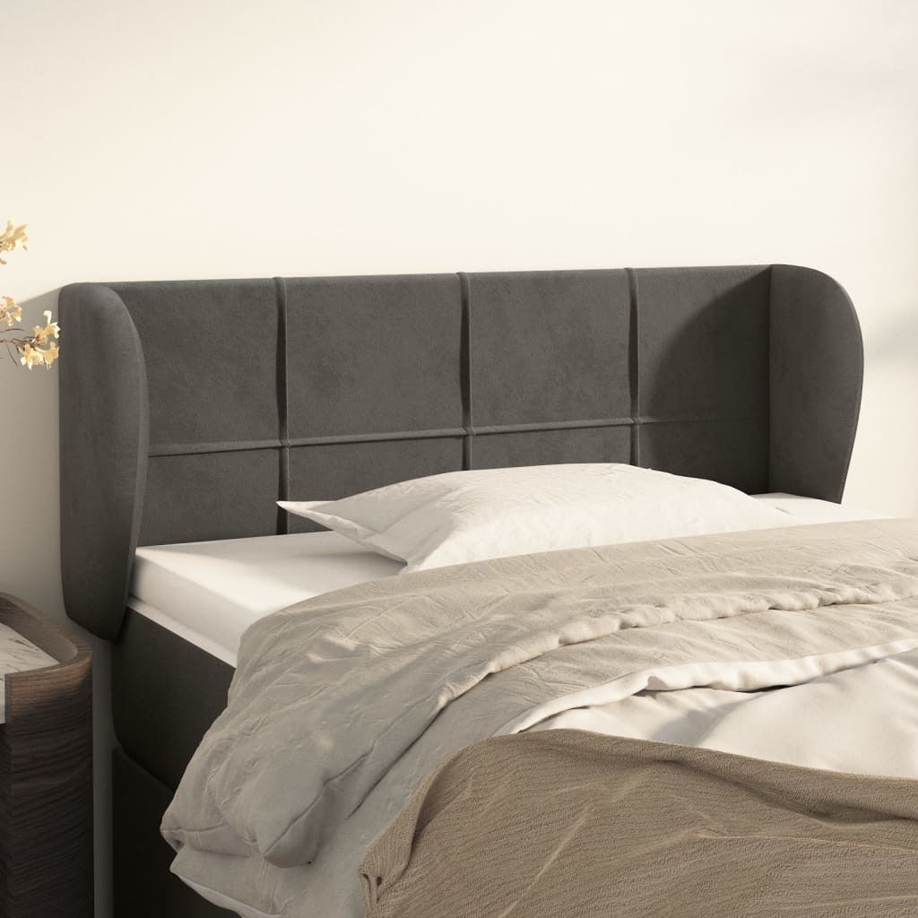 "Rabatt" Bettkopfteil modern - Kopfteil für Bett - mit Ohren Dunkelgrau 93x23x78/88 cm Samt - Kopfteile CC4073