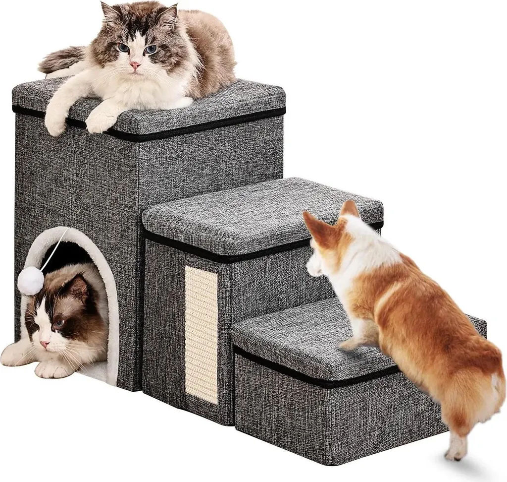 Escalier d'aide à la montée pour chien et chat avec niche de repos