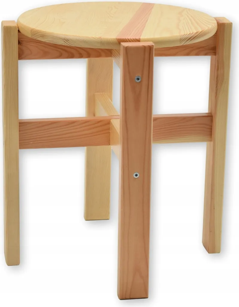 Marchepied tabouret rond en bois de pin naturel - Escabeau fixe 44,5 cm