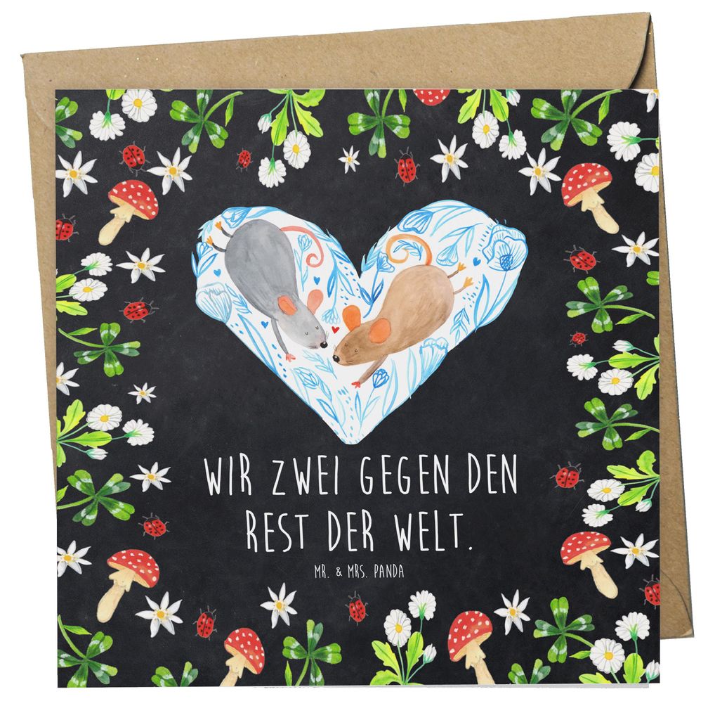 Mr. & Mrs. Panda Grußkarte Mäuse Herz - Kreidetafel - Geschenk, Glückwunschkarte, Liebe, anlasskarte, Freundin, faltkarte, für Immer, doppelkar...