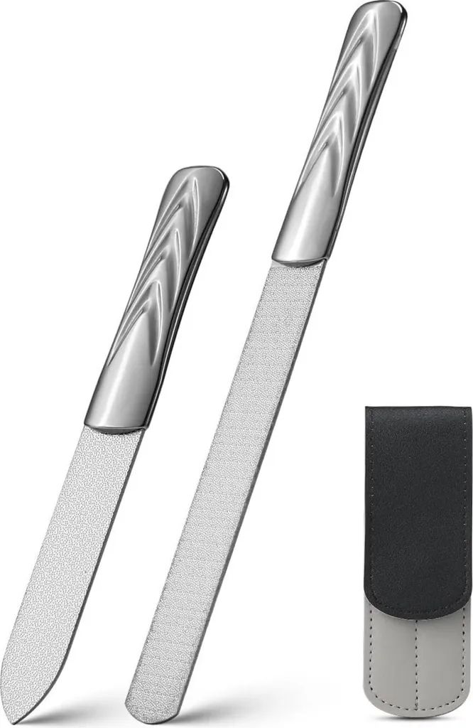 Set de 2 limes à ongles métalliques robustes et étui en cuir de voyage