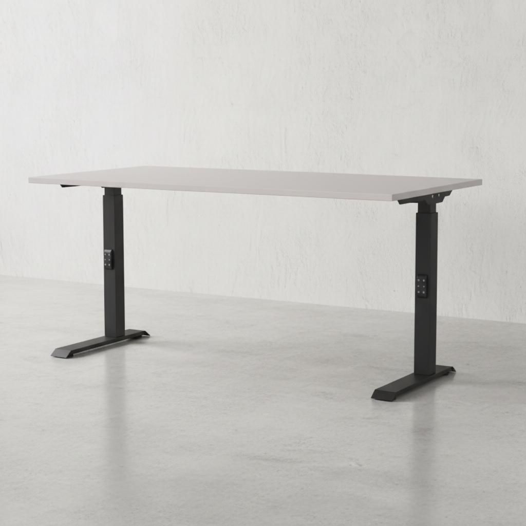 Schreibtisch höheneinstellbar 68-91 cm | Greige/Schwarz 160x80cm | C-Fuß Bürotisch Ergonomisch | Germany | "Stuttgart" Kadima Design