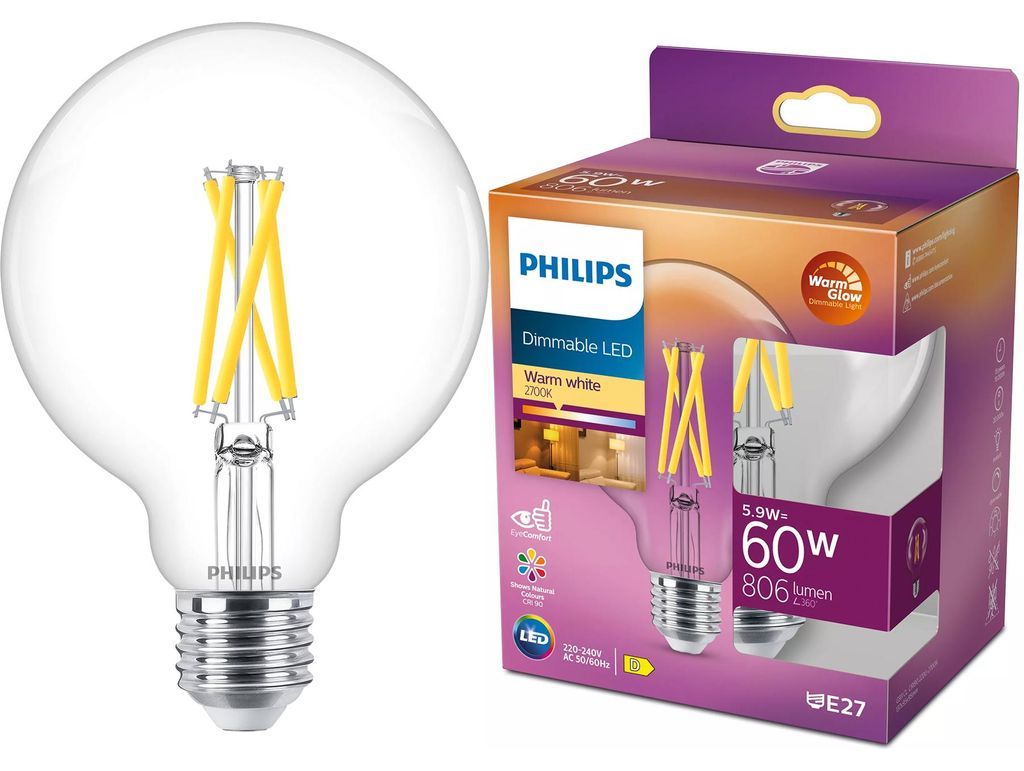 Philips Żarówka żarnikowa przezroczysta 60 W G93 E27, 5,9 Zdjęcie produktu 