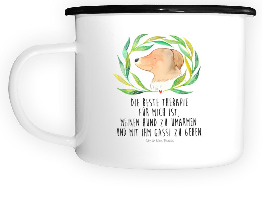 Mr. & Mrs. Panda Teetasse Hund Blumen - Weiß - Geschenk, Haferl, Gassi gehen, Große Tasse, Teebecher, Emaille Becher, Hunde, Ranke, Hundemotiv, U...
