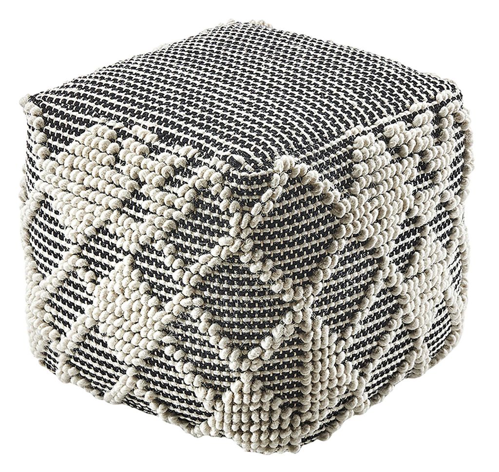 Lockardi Sitzpouf Pouf Sitzwüfel Hocker RAJA aus Baumwolle mit Muster - weiß/schwarz | Sitzkissen Wohnzimmer Schlafzimmer Fußhocker Fußablage