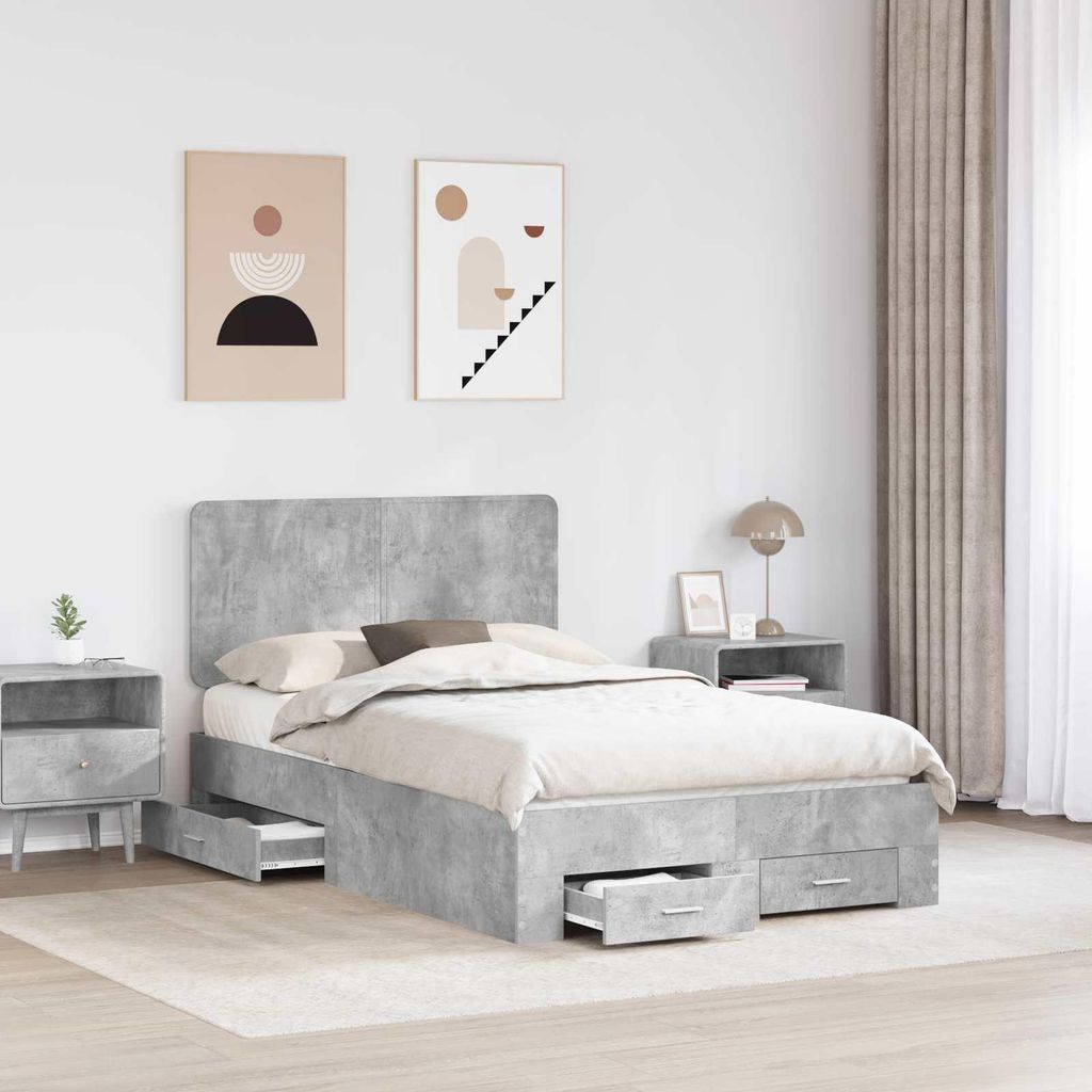 Eleganter Möbel Bettrahmen mit Kopfteil Beton Grau 120 x 190cm Holzwerkstoff - CJG500643 - Klassische BettenJugendbett Tagesbett