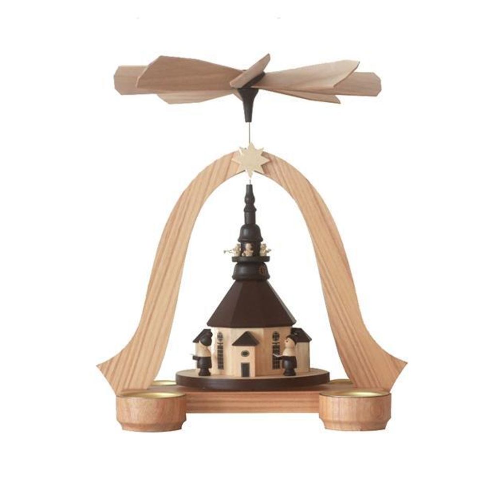 Pyramide mit Seiffener Kirche Teelichter HxBxT 26x23x20cm NEU