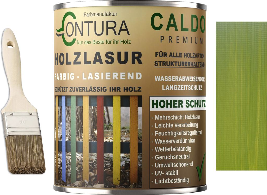 Contura Holzlasur Langzeitschutz Lasur + Pinsel Holz Außen Dauerschutzlasur Holzfarbe - 750ml. + Pinsel / Grün - 10.45