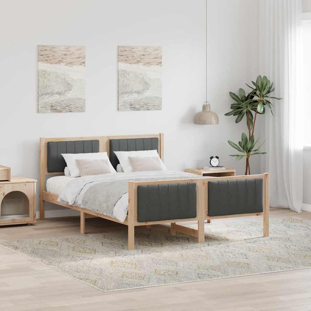 "Schlussverkauf" Einzelbett 1 PLACE - Bettgestell einzel - Braun und Dunkelgrau 135x190 cm Massivholz Kiefer C3608