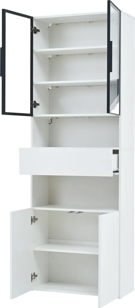 Vaisselier Moderne Blanc avec Vitrine et Bibliothèque à LED Intégrée - 9