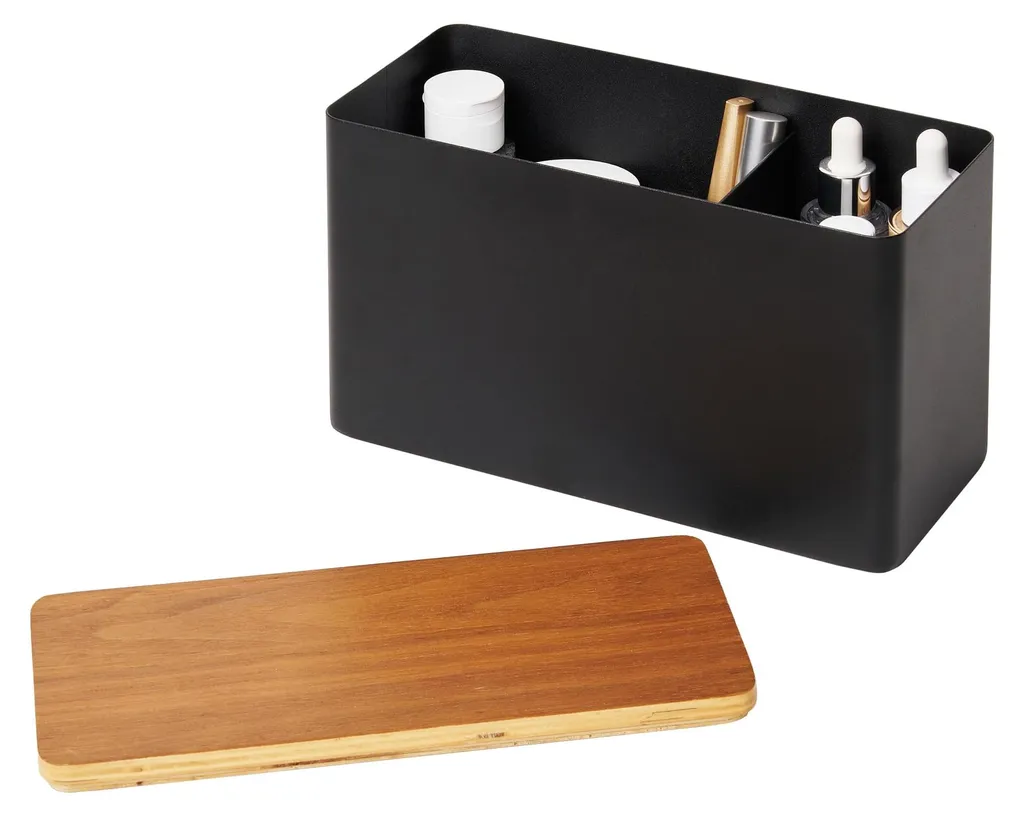 Boîte de rangement pour bureau et salon RIN bois et acier noir mat