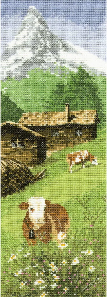 Broderie Point de Croix Alpine Meadow Décoration Montagne Kit Aida 31cm