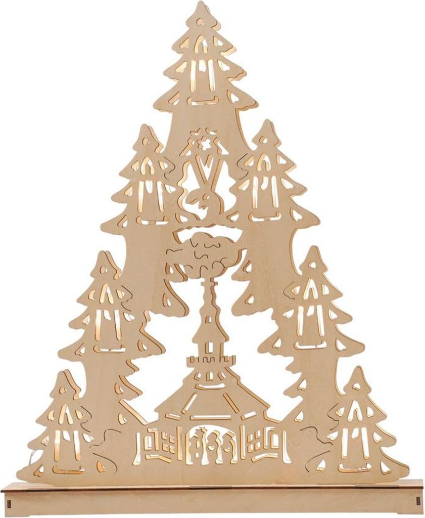 Holzdeko Tannenbaum mit 10 LEDs Warmweiß