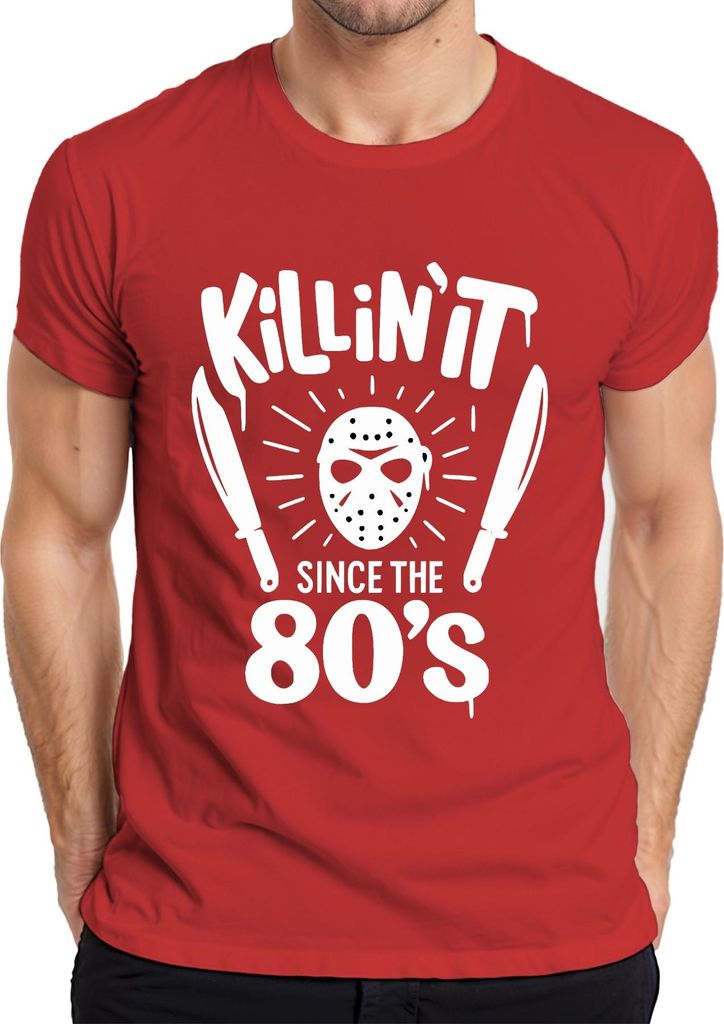 Killin' It Seit 80ern Horror Slasher Maske Machete Halloween Herren T-Shirt, Rot, S