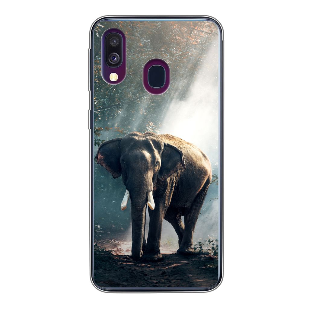 MuchoWow Handyhülle Schutzhülle Hülle für Samsung Galaxy A40 Elefant - Tiere - Licht - Wald - Natur - Wildtiere Silikon Softcase Handy Hülle...