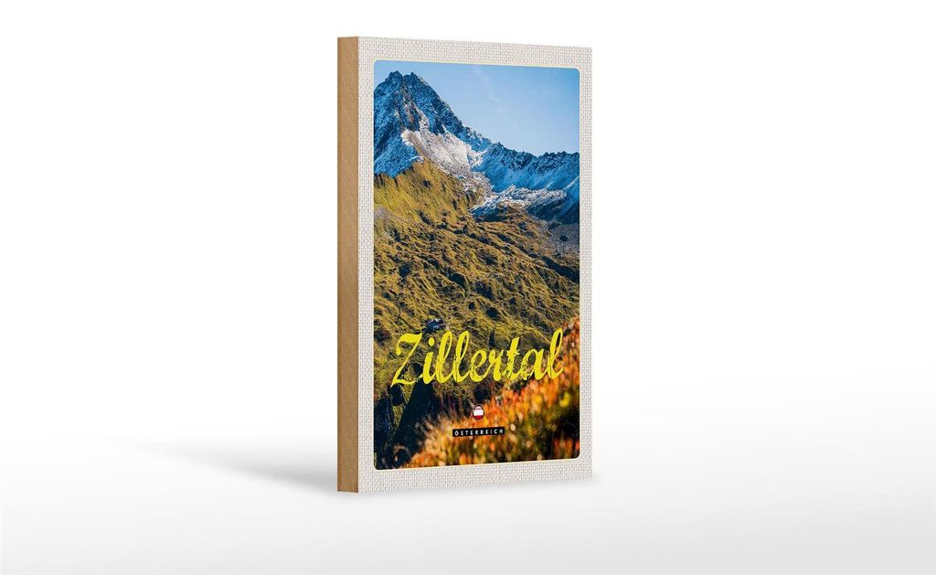Holzschild Reise 12x18 cm Zillertal Österreich Natur Berg Wälder