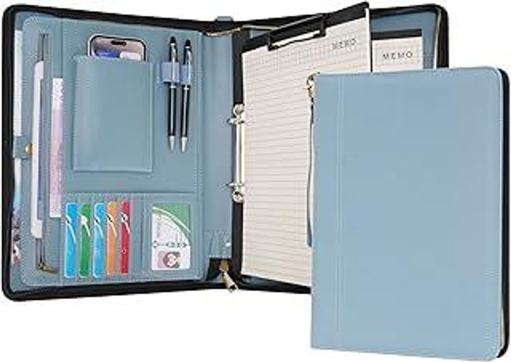 Wason A4 Reißverschluss Kunstleder Schreibmappen Padfolio mit abnehmbarem Ringbinder Portfolio und Schreibblock-Halter, Konferenzmappe mit Mehrfac...