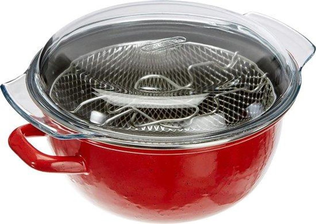 24 cm geölte Stahl-Frittierpfanne mit Deckel und Aufsatz - geeignet für Induktionsherde