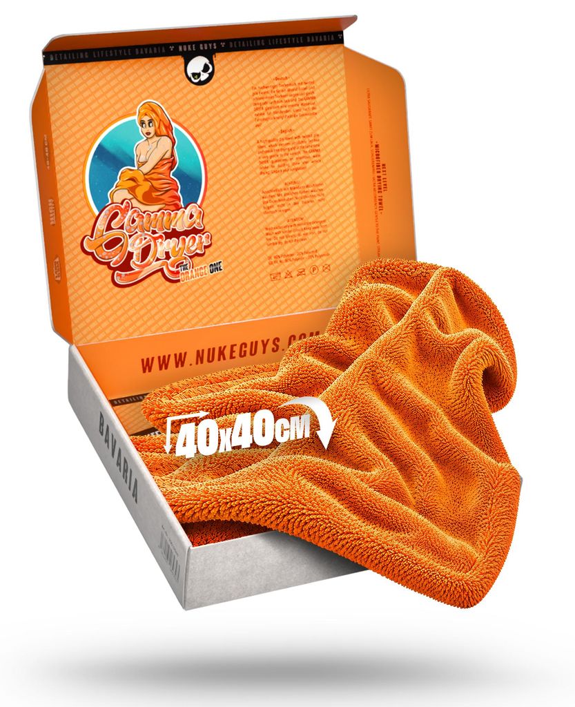 Nuke Guys Gamma Dryer S | Ultra saugstarkes handliches Trockentuch 1400 GSM in Orange 40x40cm | Fusselfrei, abgerundete sanfte Fasern, kratzerfrei ...
