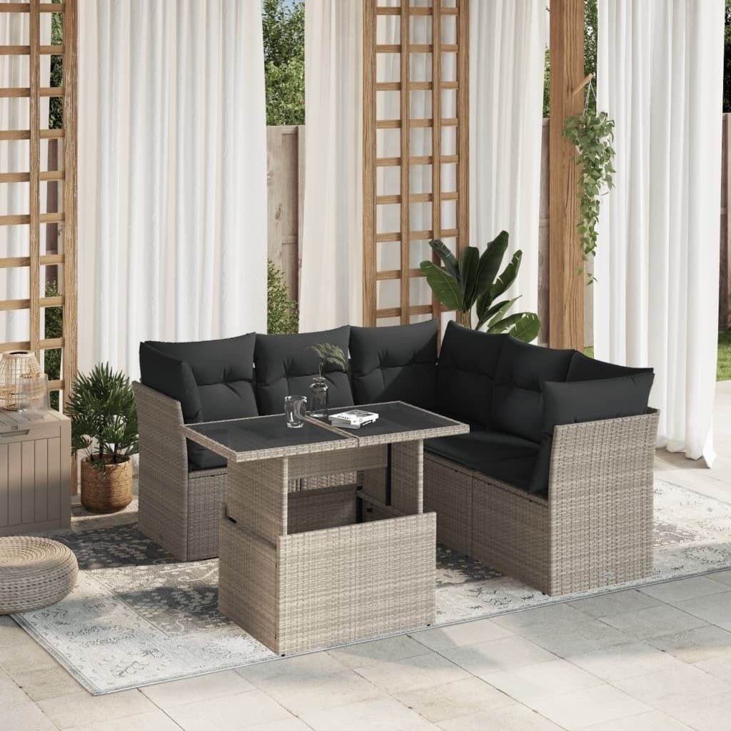 "2026 Promotion" 6-tlg. Garten-Sofagarnitur/Terrassenmöbel - mit Kissen - Hellgrau Poly Rattan - Gartenmöbelset CC13074