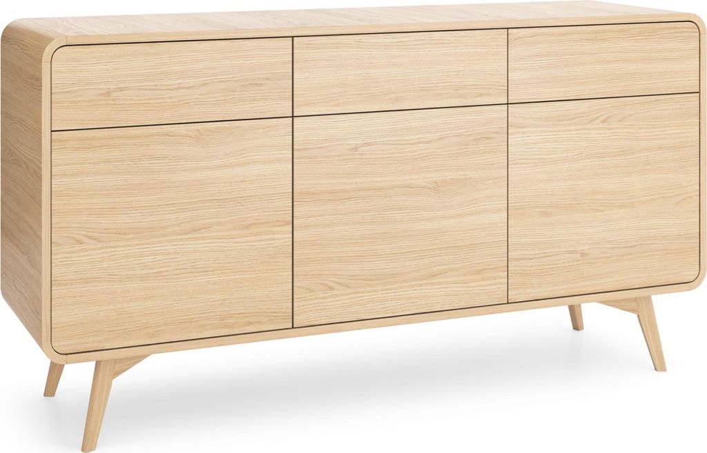 Komodee, Kommode Cornwall KSZ160 - Eiche - Abgerundet - 3 Schubladen - Breite 160 cm, Höhe 84 cm, Tiefe 39 cm