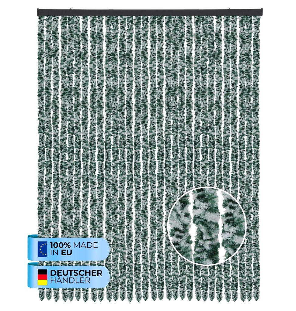 Flauschvorhang (140x200 cm) Türvorhang "Meliert Grün" als Insektenschutz für Balkon, Terrasse oder Wohnmobil, Wohnwagen, Pavillon