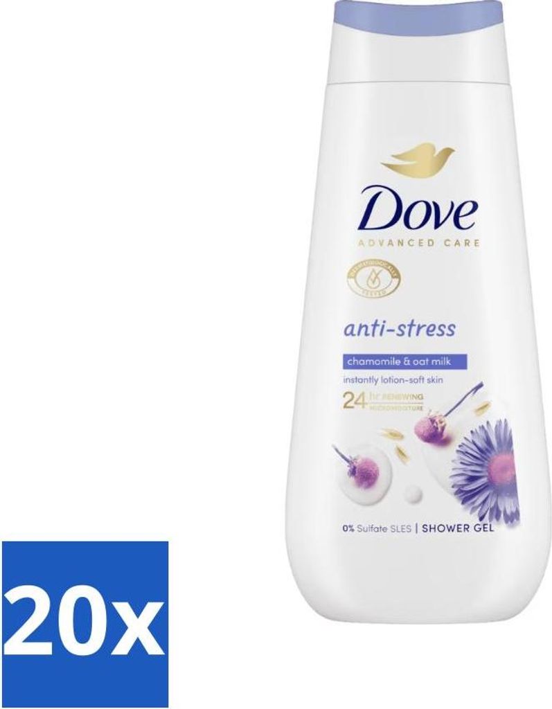 Dove Duschcreme - Anti-Stress - Kamille & Hafermilch - 225 ml - Vorteilspack - 20 Stücke