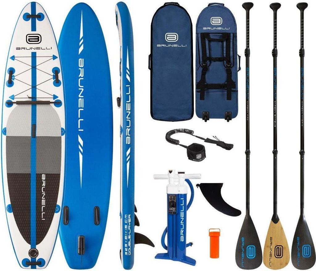BRUNELLI 10.8 Premium SUP Surf-Board Stand Up Paddle ISUP Carbon-Paddel 325cm - Groesse: Board+Carbon Bambus+Leash