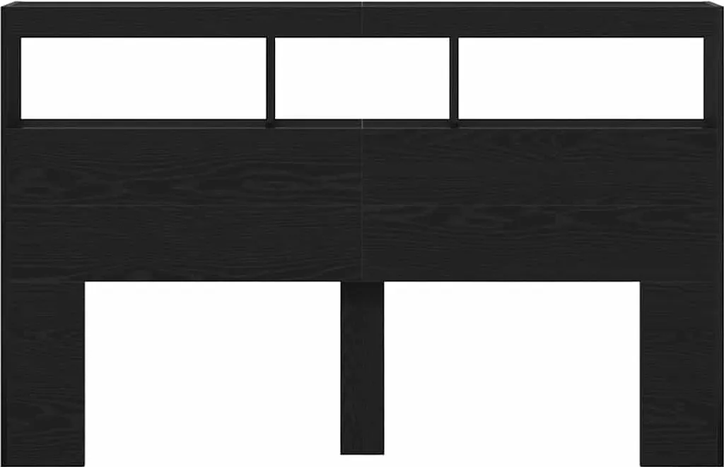 Tête de lit LED 160 cm Noir imitation Chêne avec rangements malins