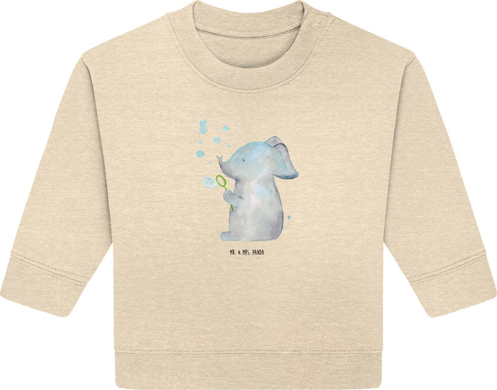 Mr. & Mrs. Panda Organic Baby Pullover Elefant Seifenblasen 12. - 18. Monat - Natural Raw - Geschenk, Bullover, Liebe, Liebesspruch, Elefanten, Hei...