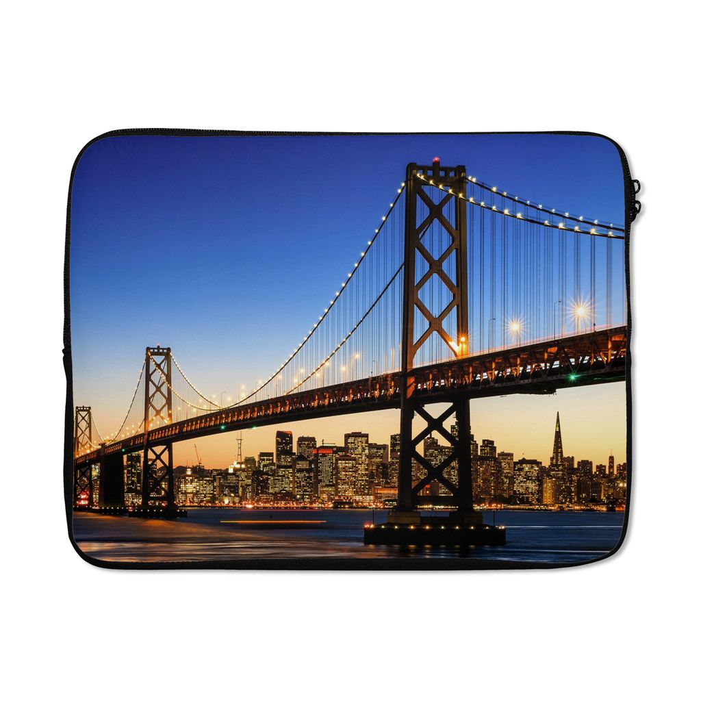 MuchoWow Laptop Hülle 17 Zoll Laptoptasche Brücke - San Francisco - Skyline - Zipper - Schutzabdeckung