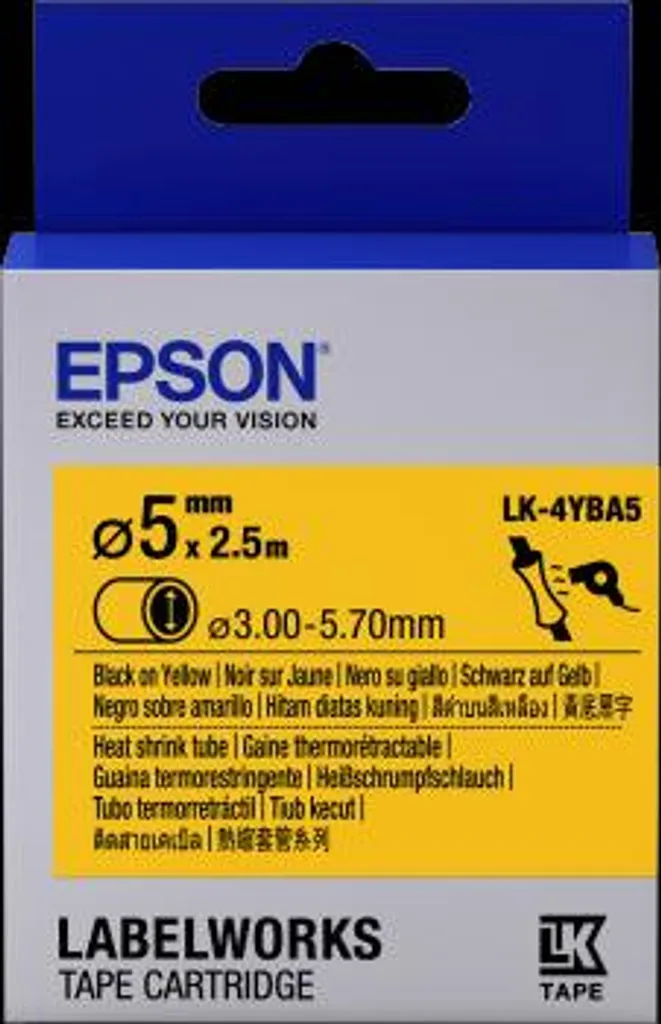 Tubetto Epson LK-4YBA5 Nero/Giallo 3mm x 2.5m per Etichettatrici LW