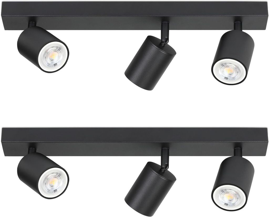 ZMH LED Deckenleuchte Schwarz 2ER Deckenstrahler: GU10 Deckenlampe Spots 3 Flammig 330°Schwenkbar Deckenspots Modern Flurlampe Ohne Leuchtmittel