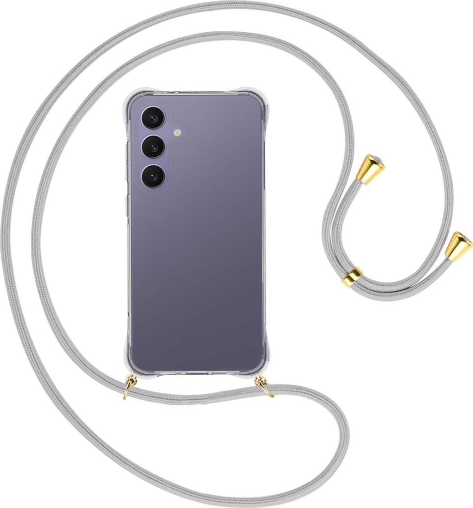 Handykette Backcover-Schutzhülle mit Band (Metall goldfarben) für Samsung Galaxy S24 FE 5G - silbergrau