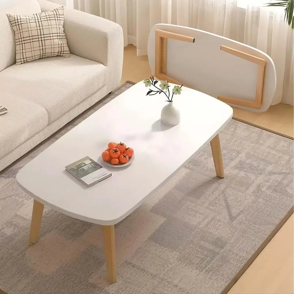 Table basse pliante portable et mini-bureau en bois blanc multifonction