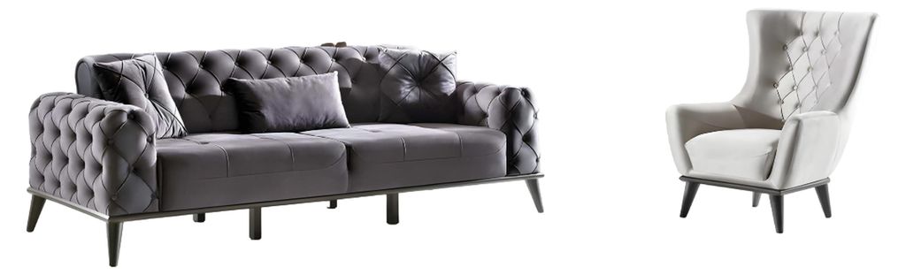 Wohnzimmer-Set 2tlg 3-Sitzer Sofa Sessel Textil Modern 3+1 Sofagarnitur Couch