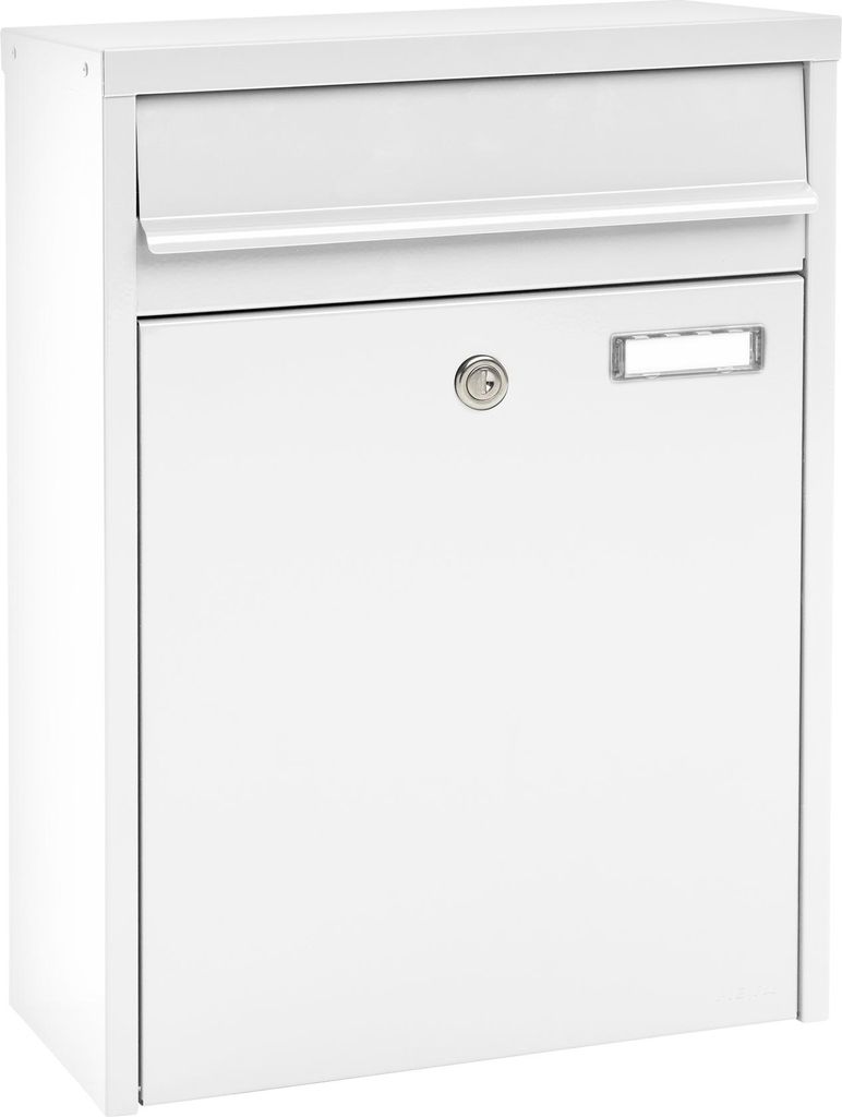 MEFA Briefkasten Piano 350 + Namensschild weiß, mit Sicherheitsschloss, Briefbox