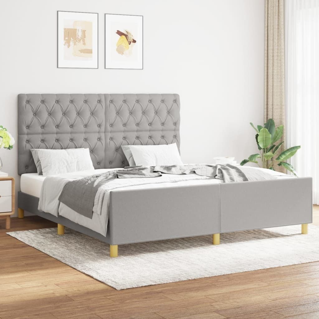 vidaXL Bettgestell mit Kopfteil Hellgrau 160x200 cm Stoff - Bettgestell Mit Kopfteil - Bettgestelle Mit Kopfteile - Bettgestell - Bett Mit Kopfteil