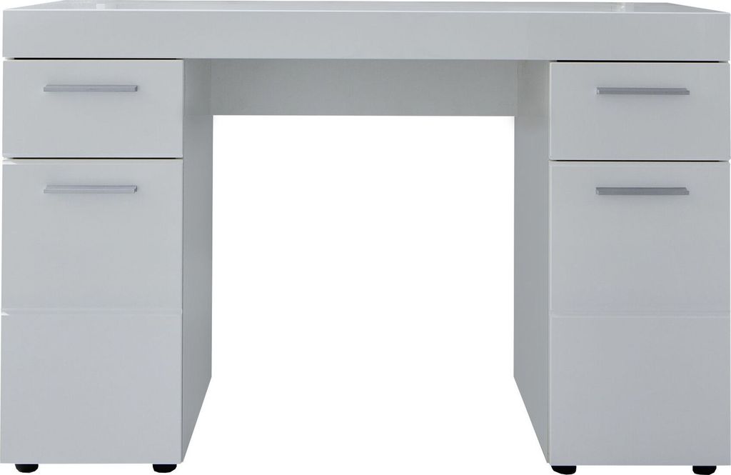A white desk with drawers on a white background.